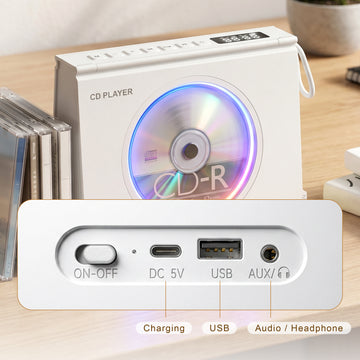 Gueray Y03 便携蓝牙CD播放器，带氛围灯，支持无线连接，适合家庭和户外使用的多功能音乐设备
