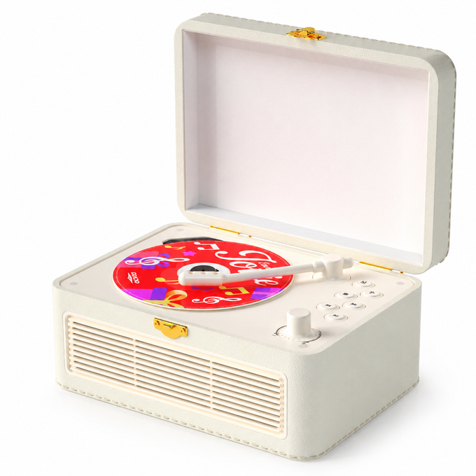 固莱Y02复古蓝牙CD播放器，配备Hi-Fi扬声器，彰显复古设计与高品质音效的多功能音乐设备