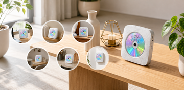 Gueray Y01便携式CD播放器，带蓝牙、扬声器和FM收音功能，黑色设计，显示屏和控制按钮