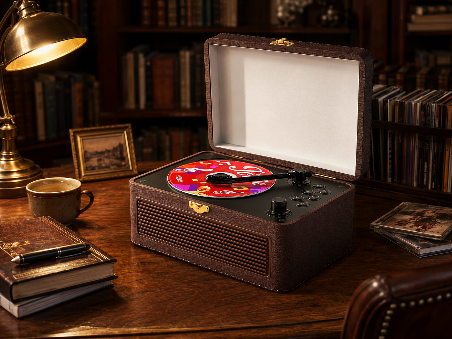 Gueray CD player in a warm home listening scene