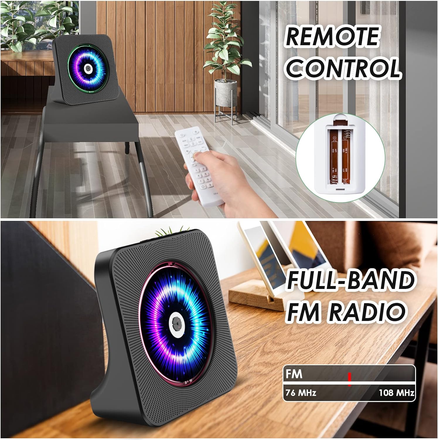 Gueray CD Player Portable Bluetooth Desktop Black & White - GuerayGueray CD Player Portable Bluetooth Desktop Black & White