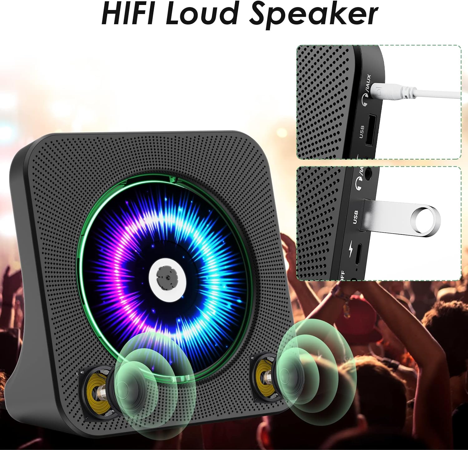 Gueray CD Player Portable Bluetooth Desktop Black & White - GuerayGueray CD Player Portable Bluetooth Desktop Black & White