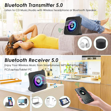 Gueray CD Player Portable Bluetooth Desktop Black & White - GuerayGueray CD Player Portable Bluetooth Desktop Black & White