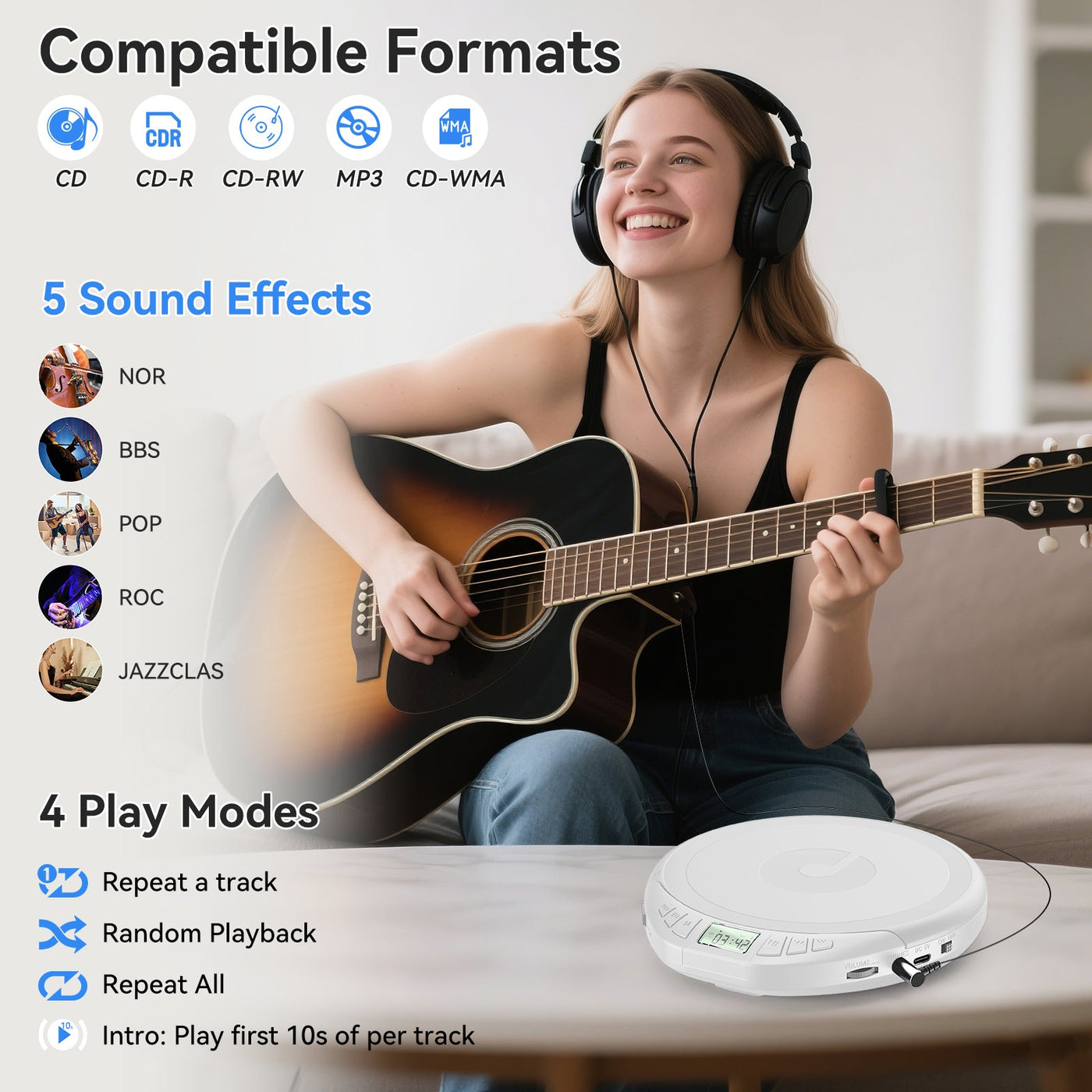 Gueray H01 Portable CD High Quality Sound Player with Free Earphones - GuerayGueray H01 Portable CD High Quality Sound Player with Free Earphones