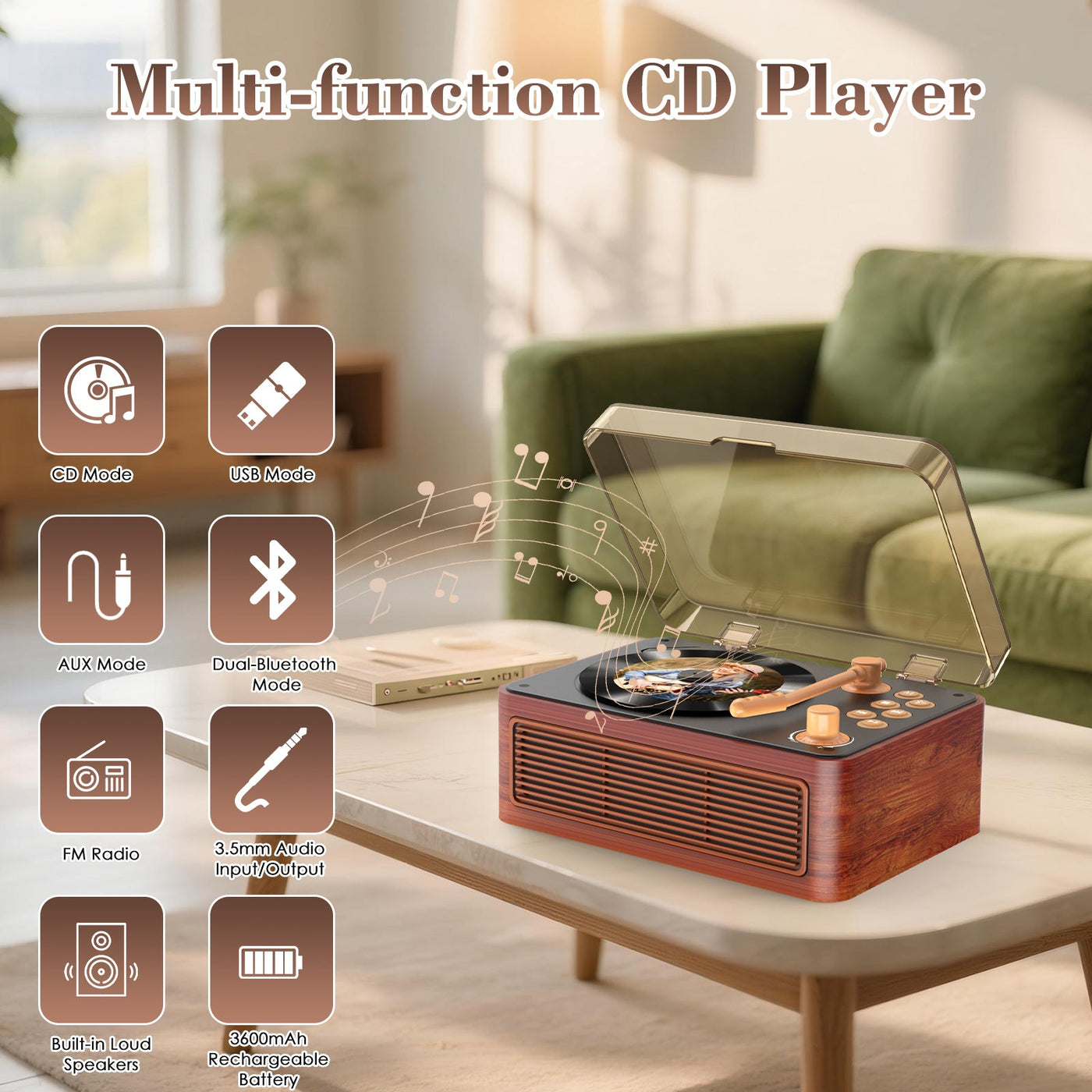 Gueray Portable Bluetooth Hi - Fi CD Player – 3600mAh Rechargeable Battery - GuerayGueray Portable Bluetooth Hi - Fi CD Player – 3600mAh Rechargeable Battery