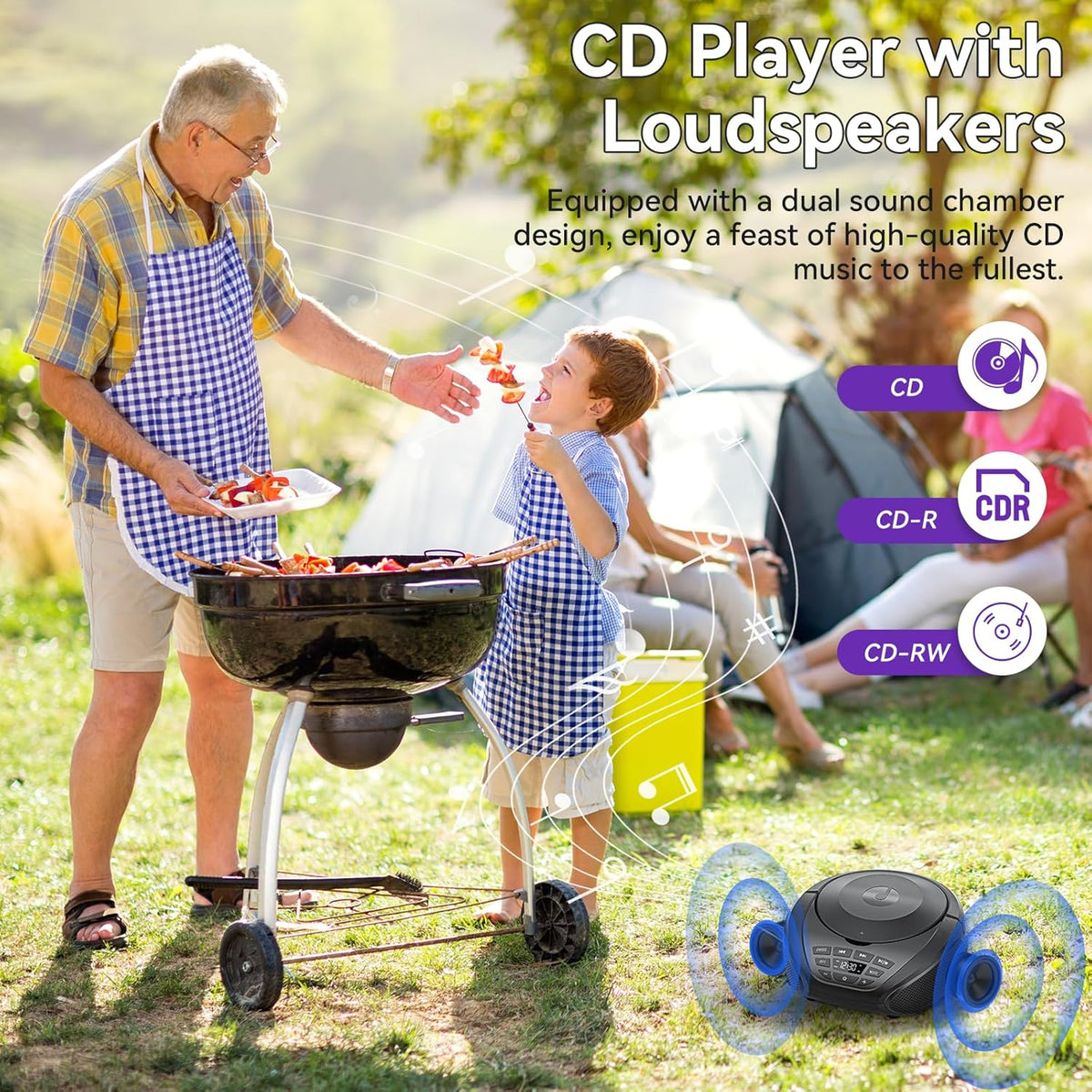 Gueray CD player with dual speakers supporting CD, CD-R and CD-RW outdoors