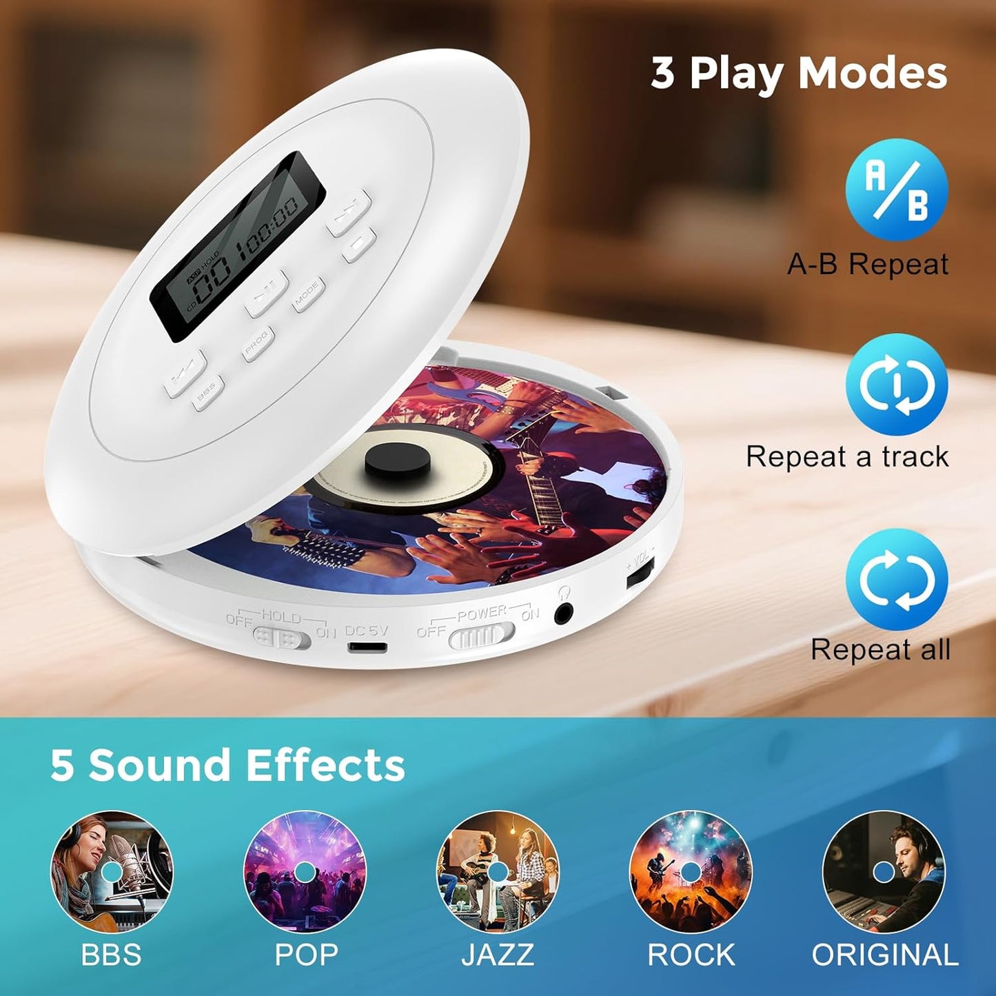 Gueray Portable CD Player Personal with Headphones White - GuerayGueray Portable CD Player Personal with Headphones White