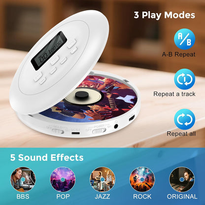 Gueray Portable CD Player Personal with Headphones White - GuerayGueray Portable CD Player Personal with Headphones White