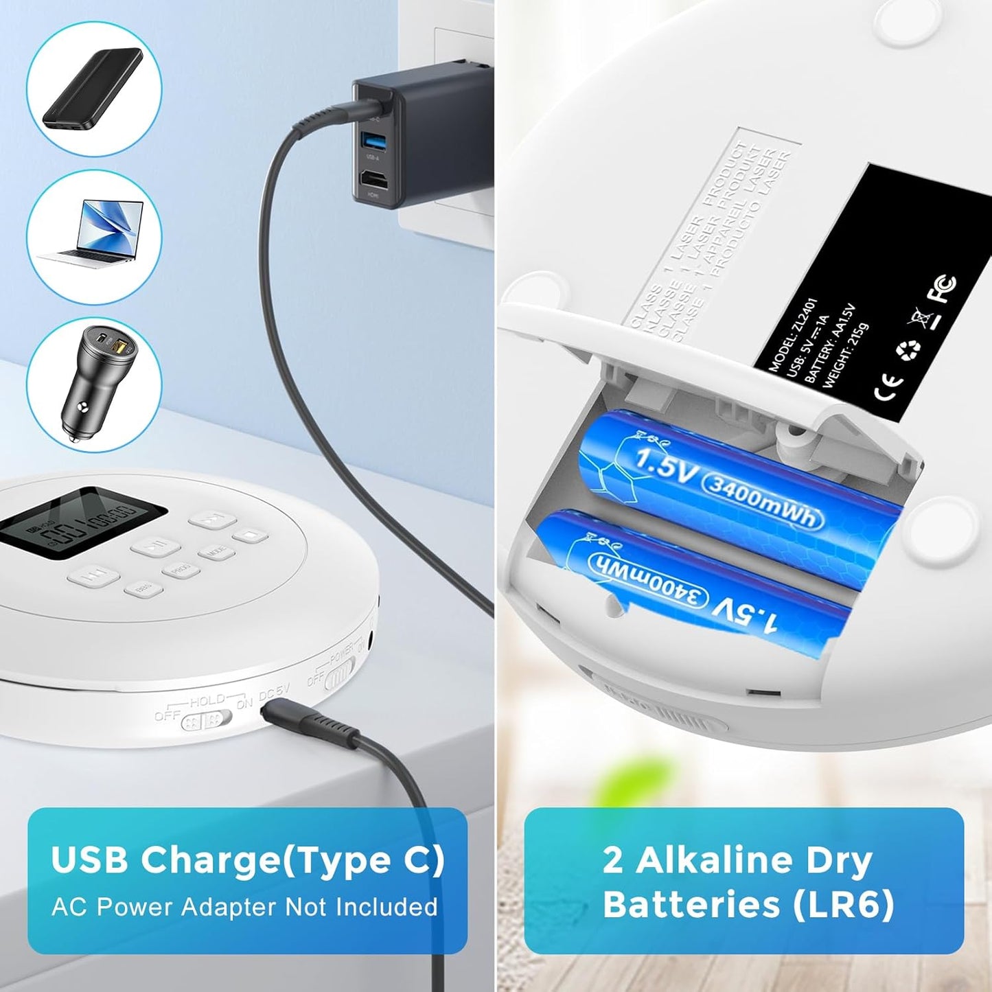 Gueray Portable CD Player Personal with Headphones White - GuerayGueray Portable CD Player Personal with Headphones White