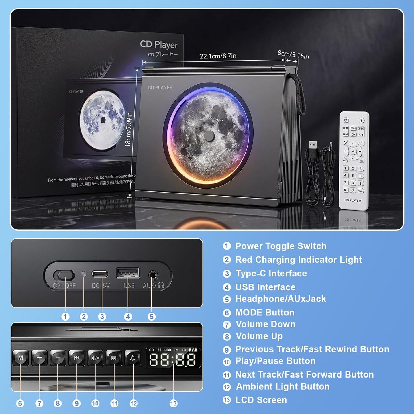 Gueray Y - 03 Portable CD Player with Light for Home - GuerayGueray Y - 03 Portable CD Player with Light for Home