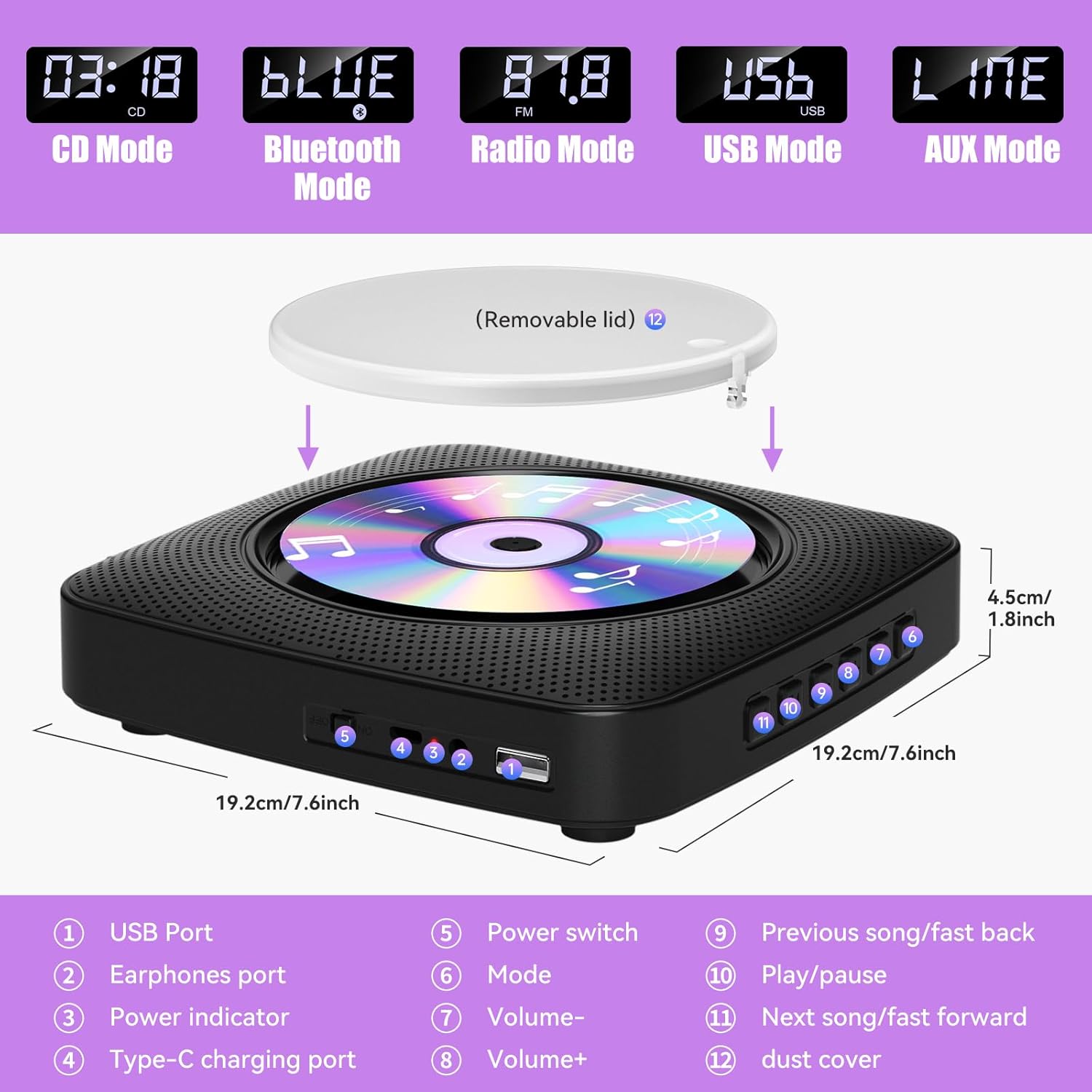 Gueray Y01 Portable CD Player – Bluetooth Hi - Fi Speaker, Wall Mountable - GuerayGueray Y01 Portable CD Player – Bluetooth Hi - Fi Speaker, Wall Mountable