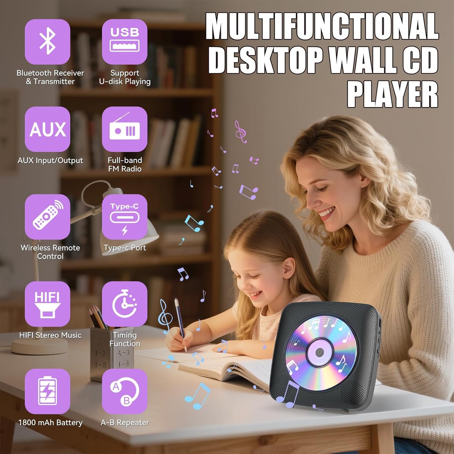 Gueray Y01 Portable CD Player – Bluetooth Hi - Fi Speaker, Wall Mountable - GuerayGueray Y01 Portable CD Player – Bluetooth Hi - Fi Speaker, Wall Mountable