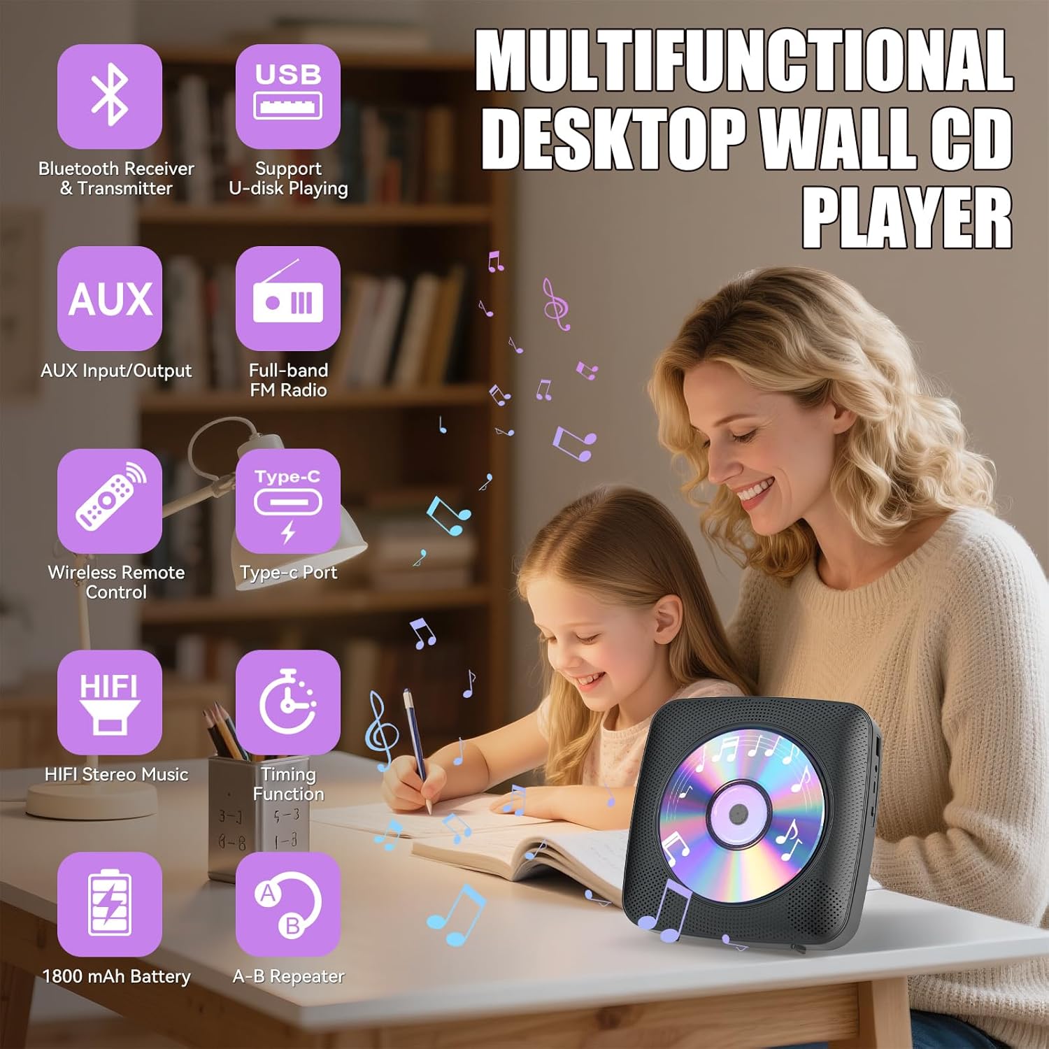 Gueray Y01 Portable CD Player – Bluetooth Hi - Fi Speaker, Wall Mountable - GuerayGueray Y01 Portable CD Player – Bluetooth Hi - Fi Speaker, Wall Mountable