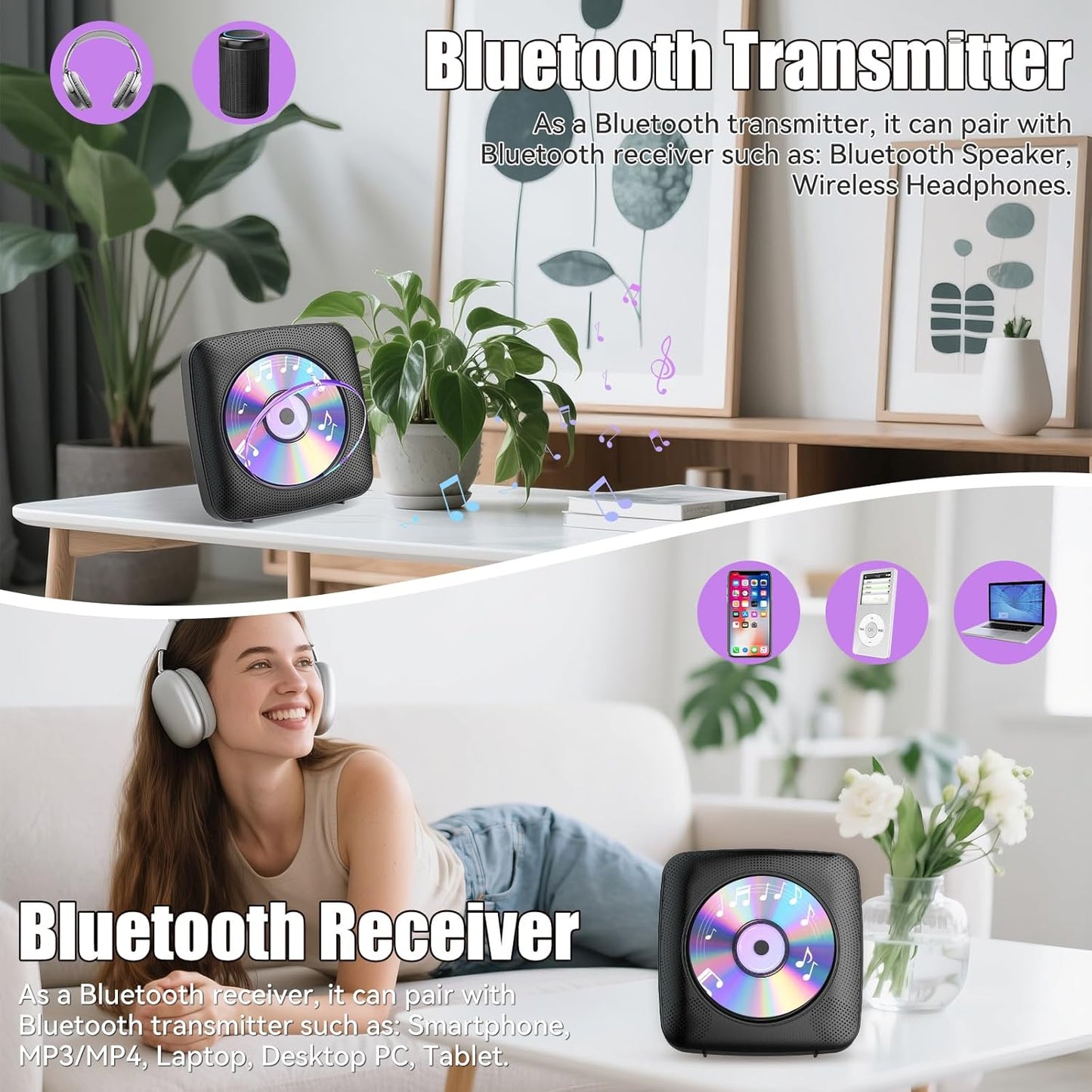 Gueray Y01 Portable CD Player – Bluetooth Hi - Fi Speaker, Wall Mountable - GuerayGueray Y01 Portable CD Player – Bluetooth Hi - Fi Speaker, Wall Mountable