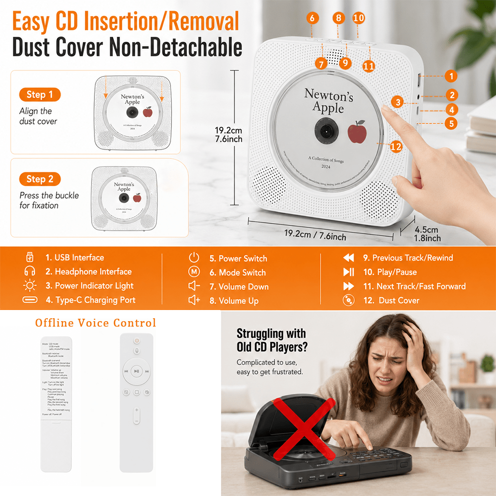 Gueray Y01 Voice - Controlled Portable CD Player - GuerayGueray Y01 Voice - Controlled Portable CD Player