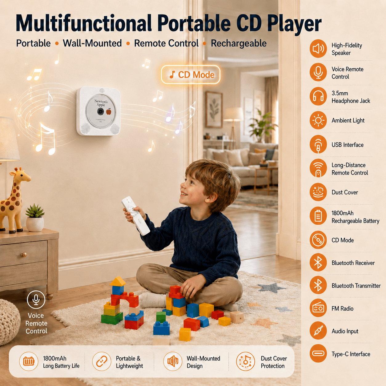 Gueray Y01 Voice - Controlled Portable CD Player - GuerayGueray Y01 Voice - Controlled Portable CD Player