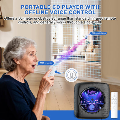 Gueray Y01 Voice - Controlled Portable CD Player – FM Radio - 1800mAh Rechargeable Battery