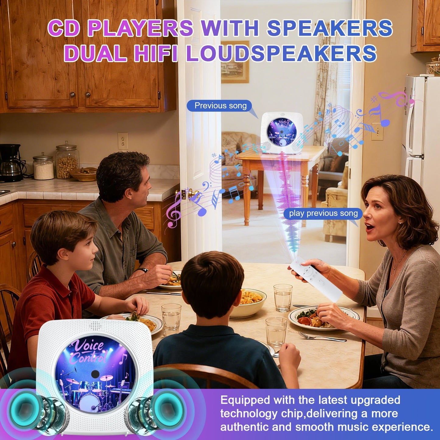 Gueray Y01 Voice - Controlled Portable CD Player – Hi - Fi Speaker - 1800mAh Rechargeable Battery