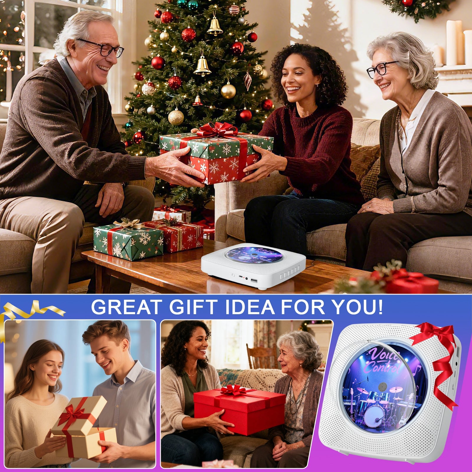 Gueray Y01 Voice - Controlled Portable CD Player – Hi - Fi Speaker - 1800mAh Rechargeable Battery